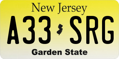 NJ license plate A33SRG
