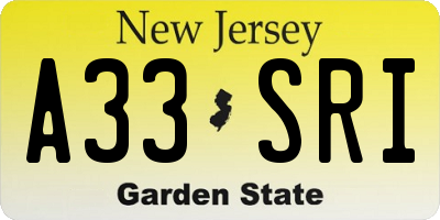 NJ license plate A33SRI
