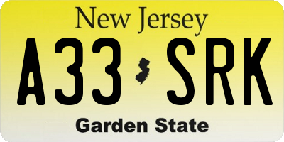 NJ license plate A33SRK