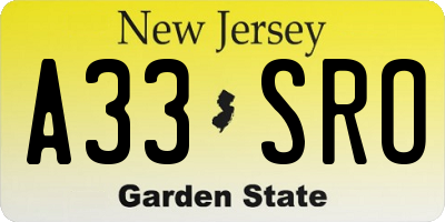 NJ license plate A33SRO