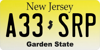 NJ license plate A33SRP
