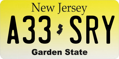 NJ license plate A33SRY