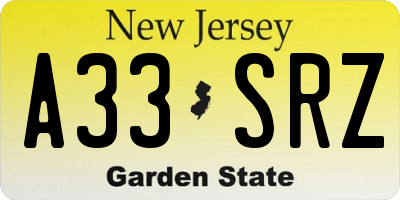 NJ license plate A33SRZ