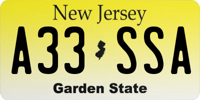 NJ license plate A33SSA