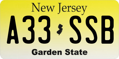 NJ license plate A33SSB