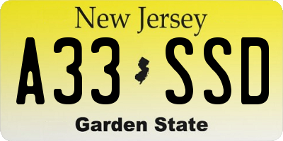 NJ license plate A33SSD