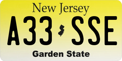 NJ license plate A33SSE