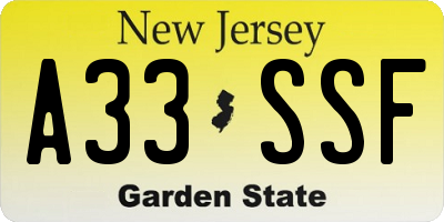 NJ license plate A33SSF