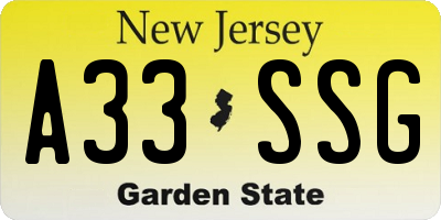 NJ license plate A33SSG