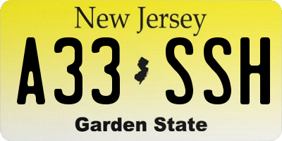 NJ license plate A33SSH