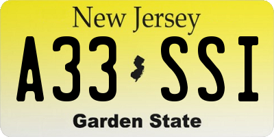 NJ license plate A33SSI