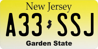 NJ license plate A33SSJ