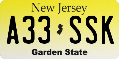 NJ license plate A33SSK