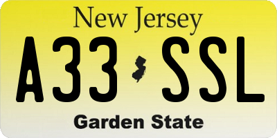 NJ license plate A33SSL