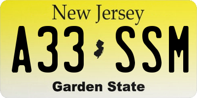 NJ license plate A33SSM
