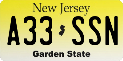 NJ license plate A33SSN