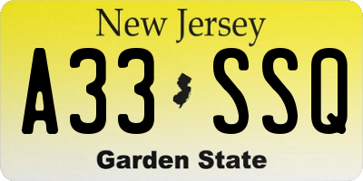 NJ license plate A33SSQ