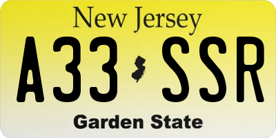 NJ license plate A33SSR