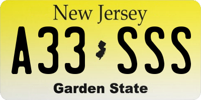 NJ license plate A33SSS