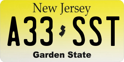 NJ license plate A33SST