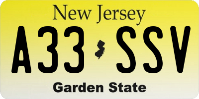 NJ license plate A33SSV