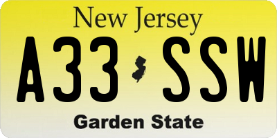 NJ license plate A33SSW