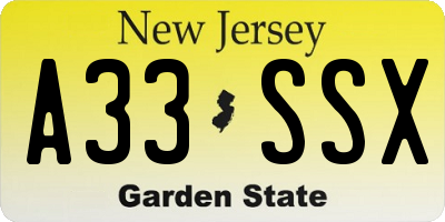 NJ license plate A33SSX