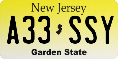 NJ license plate A33SSY