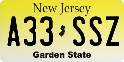 NJ license plate A33SSZ