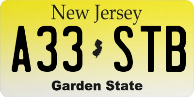 NJ license plate A33STB