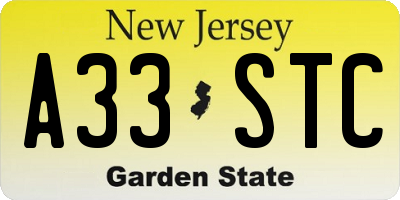 NJ license plate A33STC