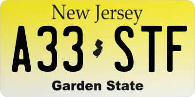 NJ license plate A33STF