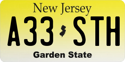 NJ license plate A33STH