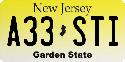 NJ license plate A33STI