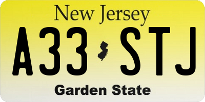 NJ license plate A33STJ