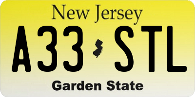 NJ license plate A33STL