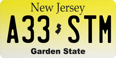 NJ license plate A33STM