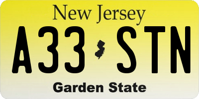 NJ license plate A33STN