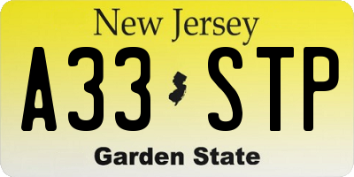 NJ license plate A33STP