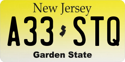 NJ license plate A33STQ