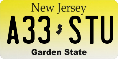 NJ license plate A33STU