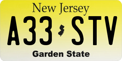 NJ license plate A33STV