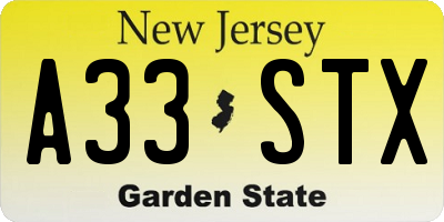 NJ license plate A33STX