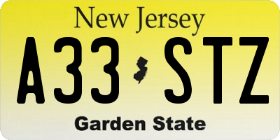 NJ license plate A33STZ
