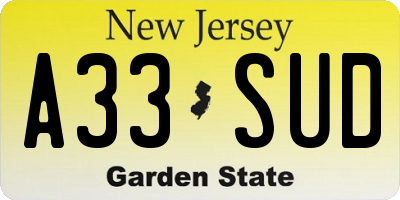 NJ license plate A33SUD