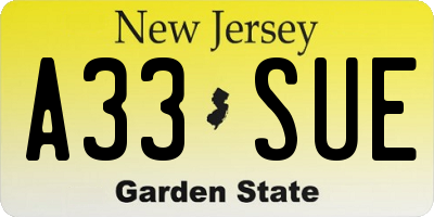 NJ license plate A33SUE