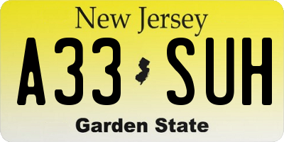NJ license plate A33SUH
