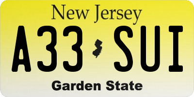 NJ license plate A33SUI