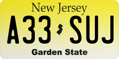 NJ license plate A33SUJ