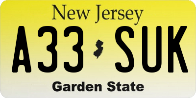 NJ license plate A33SUK